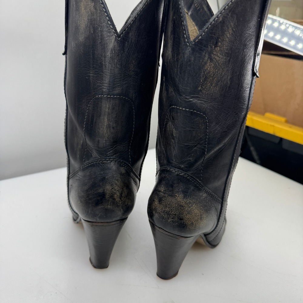 Vintage Zodiac Rusty Cowboy Western Boots Women 7.5 Black Leather Stacked Heel - Picture 10 of 11